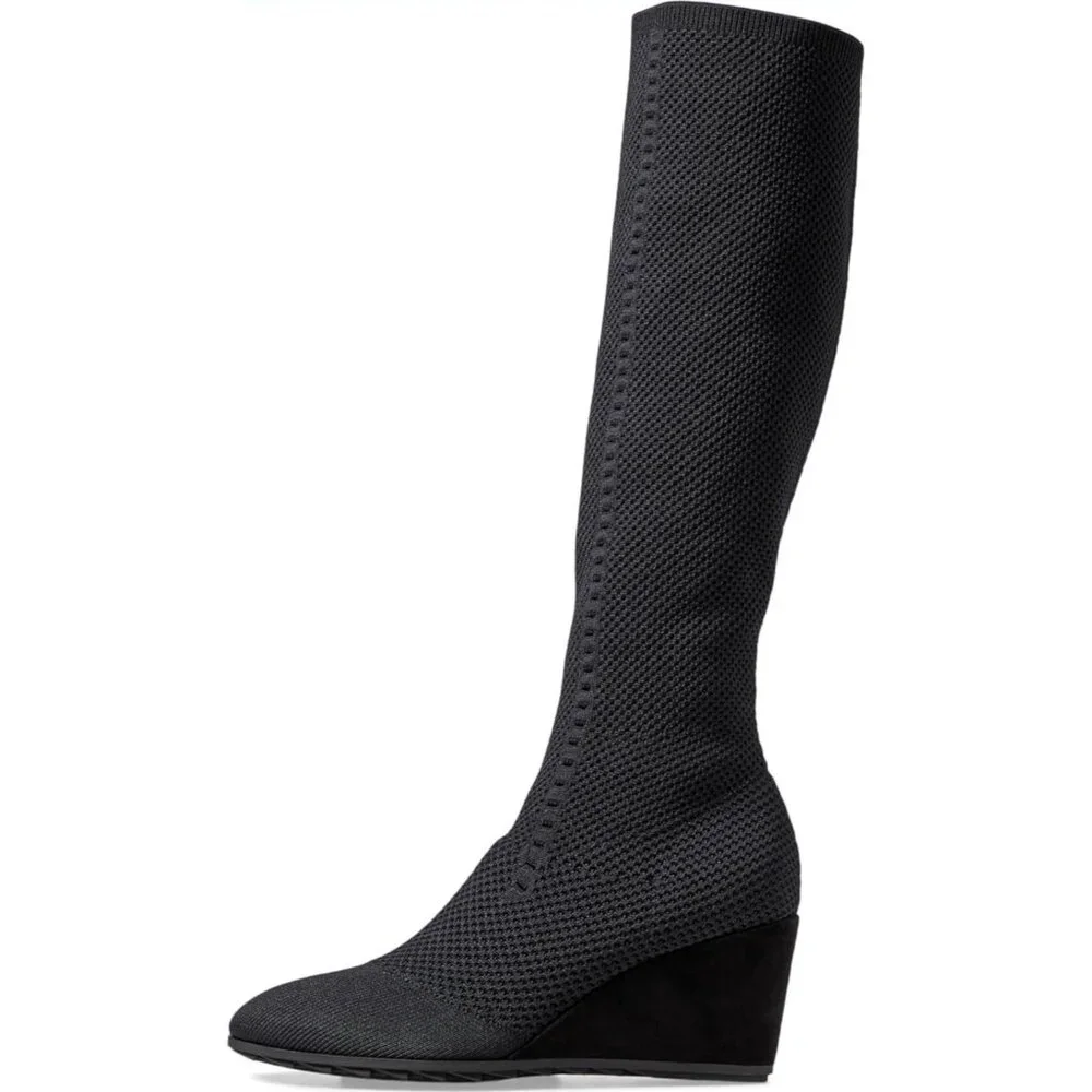 Eileen Fisher Kasana Tall Wedge Knit Boots Black Size 8 New - Picture 3 of 11